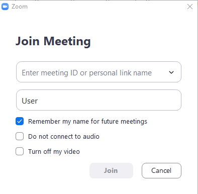 Zoom join meeting screen