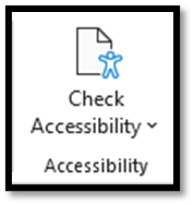 This is a picture of the accessibility checker button located in the tool ribbon under the Review tab.